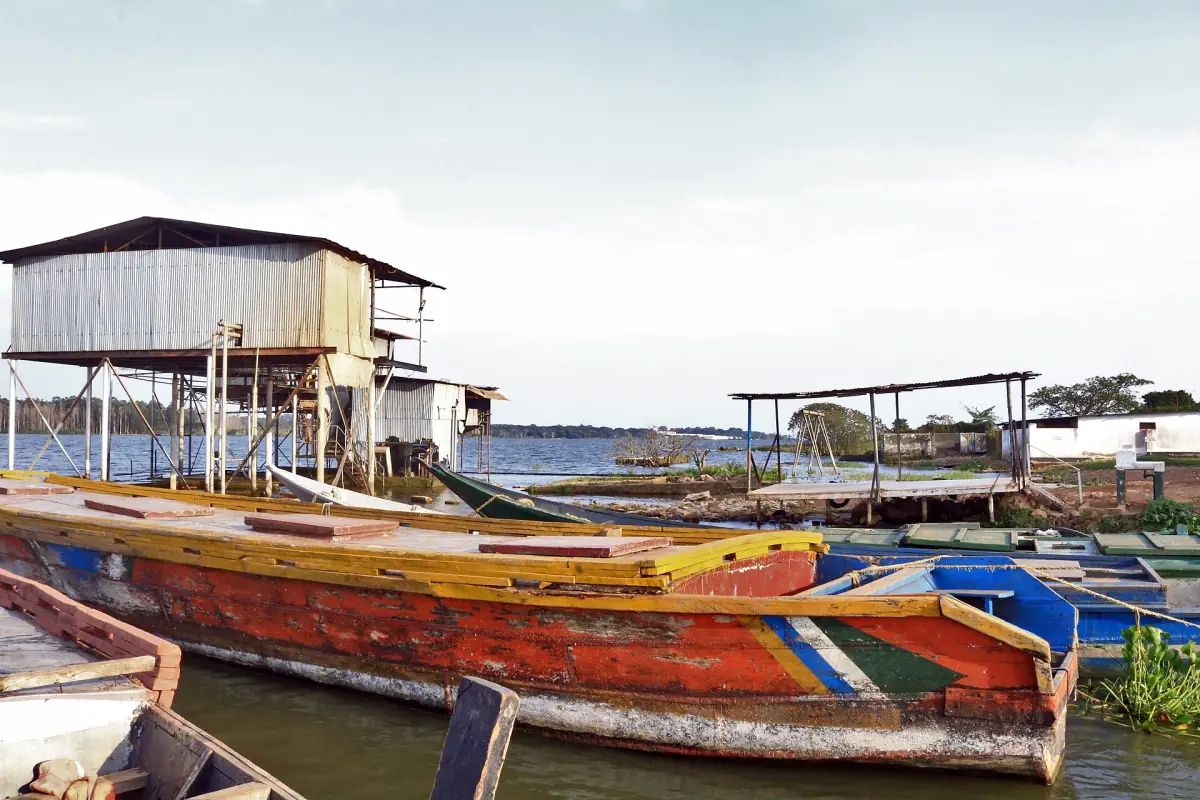 Colorful canoes on the shore of Lake Victoria
